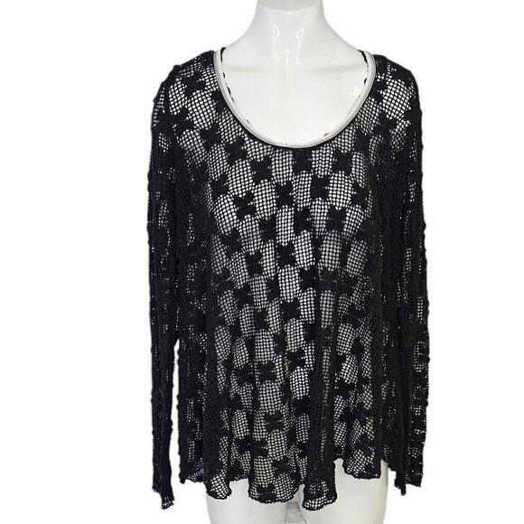 Free People Womens Grady Lace Top, Tie Back, Sheer, Beaded, Black, Size Small - Picture 1 of 12